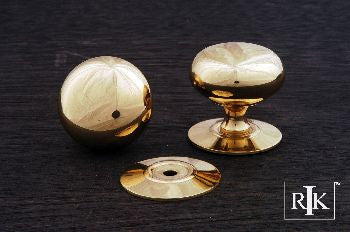 RKI CK-3217-T: 1-1/4" Plain Cabinet Knob w/Detachable Back Plate - Polished Brass