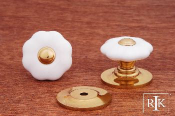 RKI CK-321: 1-1/4" Flowery Porcelain Cabinet Knob w/Brass Tip - Brass/Porcelain