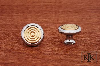 RKI CK-4248: 1-1/4" Cabinet Knob w/Riveted Brass Circle Insert - Polished Chrome/Polished Brass