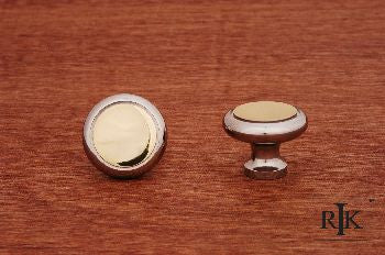 RKI CK-5214-CB: 1-1/4" Plain Cabinet Knob w/Flat Brass Insert - Polished Chrome/Polished Brass
