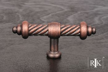RKI CK-701-DC: Large Twisted Cabinet T-Bar Cabinet Knob - Distressed Copper
