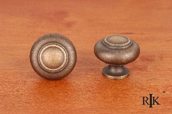 RKI CK-708-AE: 1-1/4" Small Double Ringed Cabinet Knob - Antique English