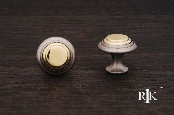 RKI CK-9214-BP: 1-1/4" Step Up Cabinet Knob w/Brass Middle - Pewter & Brass