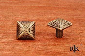 RKI CK-9311-AE: 1-1/4" Square Cabinet Knob w/Divet Indents - Antique English