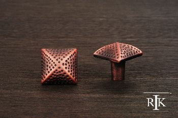 RKI CK-9311-DC: 1-1/4" Square Cabinet Knob w/Divet Indents - Distressed Copper