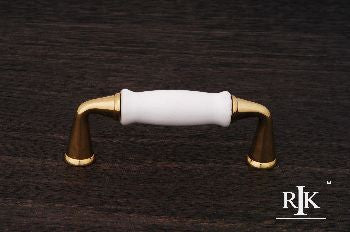 RKI CP-11-BW: 3" cc D-Handle Cabinet Pull - Polished Brass/Porcelain