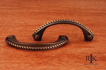 RKI CP-1603-AE: 3-1/2" cc Rope Trim Bow Cabinet Pull - Antique English