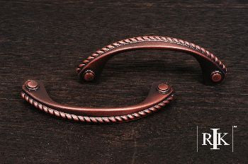 RKI CP-1603-DC: 3-1/2" cc Rope Trim Bow Cabinet Pull - Distressed Copper