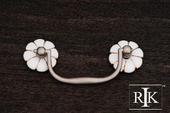 RKI CP-352-P: 3" cc Drop Bail Cabinet Pull w/Gold Line Flower Ends - White Porcelain/Pewter