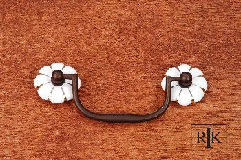 RKI CP-352-RB: 3" cc Drop Bail Cabinet Pull w/Gold Line Flower Ends - White Porcelain/Oil Rubbed Bronze
