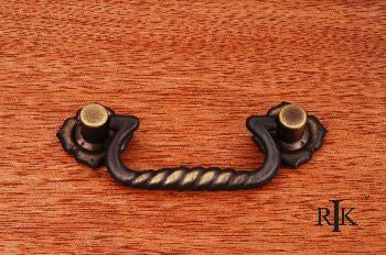 RKI CP-3709-AE: 3" cc Rope Drop Bail Cabinet Pull w/Clover Ends - Antique English