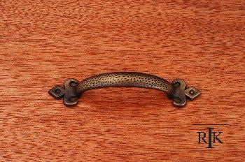 RKI CP-3713-AE: 3" cc Divet Indent Bow Cabinet Pull w/Gothic Ends - Antique English