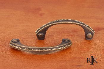 RKI CP-5617-AE: 3" cc Deco-Leaf Bow Cabinet Pull - Antique English