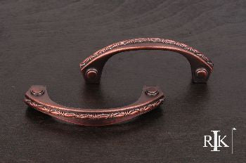 RKI CP-5617-DC: 3" cc Deco-Leaf Bow Cabinet Pull - Distressed Copper