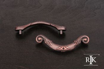 RKI CP-804-DC: 3-1/2" cc Ornate Curved Drop Cabinet Pull - Distressed Copper
