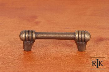 RKI CP-813-AE: 3" cc Distressed Rod w/Swirl Ends Cabinet Pull - Antique English