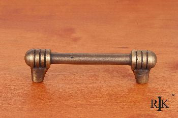 RKI CP-814-AE: 3-1/2" cc Distressed Rod w/Swirl Ends Cabinet Pull - Antique English