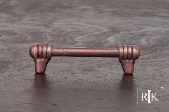 RKI CP-814-DC: 3-1/2" cc Distressed Rod w/Swirl Ends Cabinet Pull - Distressed Copper