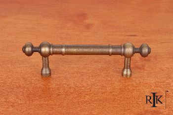 RKI CP-815-AE: 3" cc Plain Cabinet Pull w/Decorative Ends - Antique English