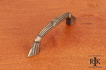 RKI CP-853-AE: 3" cc Ornate Bow Cabinet Pull w/Lines & Crosses - Antique English
