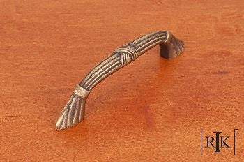 RKI CP-854-AE: 3-1/2" cc Ornate Bow Cabinet Pull w/Lines & Crosses - Antique English