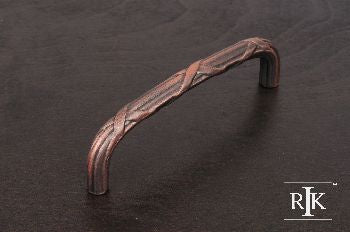 RKI CP-857-DC: 5" cc Lines And Crosses Cabinet Pull - Distressed Copper