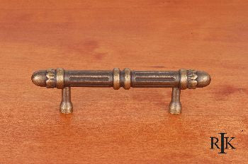 RKI CP-859-AE: 3" cc Lined Rod Cabinet Pull w/Petals at End - Antique English