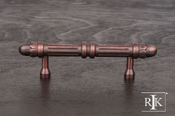 RKI CP-859-DC: 3" cc Lined Rod Cabinet Pull w/Petals at End - Distressed Copper