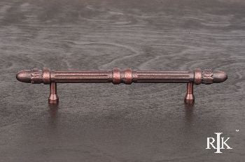 RKI CP-860-DC: 5" cc Lined Rod Cabinet Pull w/Petals at End - Distressed Copper