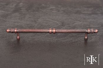 RKI CP-861-DC: 8" cc Lined Rod Cabinet Pull w/Petals at End - Distressed Copper