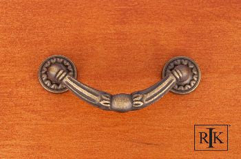RKI CP-864-AE: 3" cc Ornate Drop Bail Cabinet Pull w/Petal Bases - Antique English