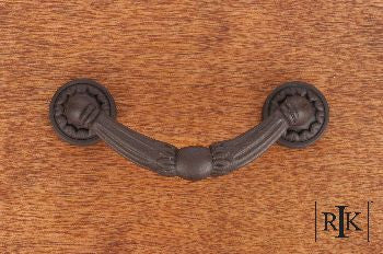 RKI CP-864-RB: 3" cc Ornate Drop Bail Cabinet Pull w/Petal Bases - Oil Rubbed Bronze