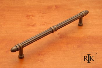 RKI PH-4861-AE: 12" cc Lined Rod Appliance Pull w/Petals at End - Antique English