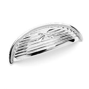 RKI CF-956-PN: 3" cc Lines & Single Cross Rounded Cup Cabinet Pull - Polished Nickel