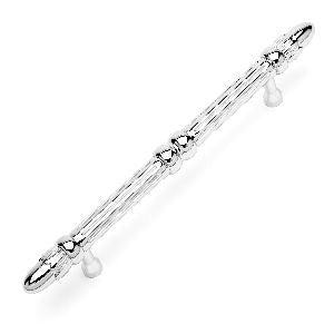 RKI CP-860-PN: 5" cc Lined Rod Cabinet Pull w/Petals at End - Polished Nickel