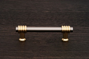 RKI CP-36-PWB: 3" cc Two Tone Swirl Round Bar Cabinet Pull - Satin Nickel/Polished Brass