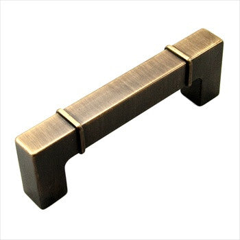 RKI CP-631-BE: 96mm cc Rectangular Cabinet Pull w/Lines At Edges - Brushed English