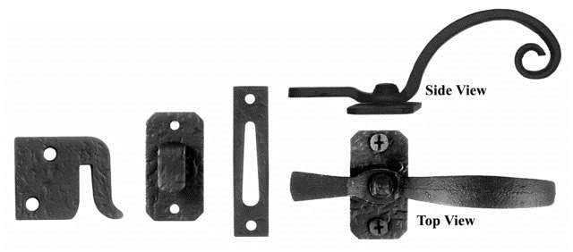 Acorn RL8BR: 3" Gate Latch Set - Black Rough Iron