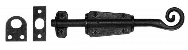 Acorn RLABP: 6" Gate/Shutter Scroll Surface Bolt - Black Rough Iron