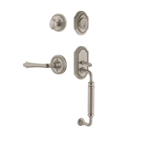 Nostalgic 770965: Entry Lockset w/Rope Rosette, C-Grip Exterior Handle and Fleur Interior Lever - Satin Nickel