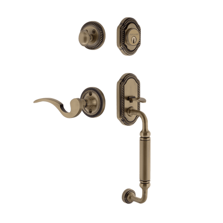 Nostalgic 771028: Entry Lockset w/Rope Rosette, C-Grip Exterior Handle and Manor Interior Lever - Antique Brass
