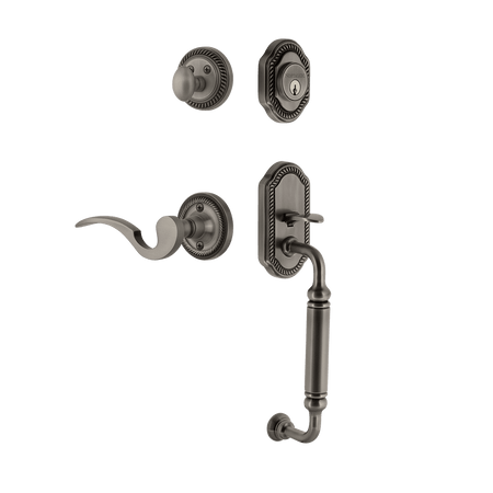 Nostalgic 767674: Entry Lockset w/Rope Rosette, C-Grip Exterior Handle and Manor Interior Lever - Antique Pewter
