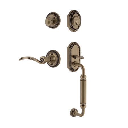 Nostalgic 771050: Entry Lockset w/Rope Rosette, C-Grip Exterior Handle and Swan Interior Lever - Antique Brass