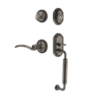 Nostalgic 771077: Entry Lockset w/Rope Rosette, C-Grip Exterior Handle and Swan Interior Lever - Antique Pewter