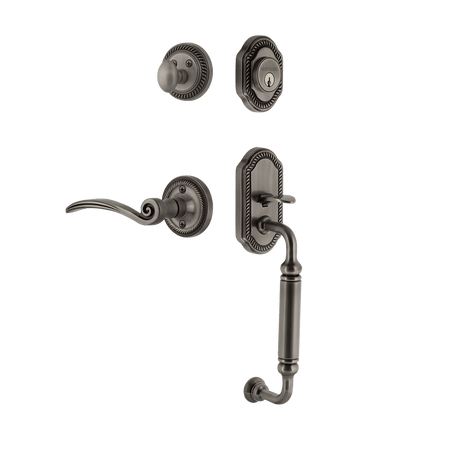 Nostalgic 771054: Entry Lockset w/Rope Rosette, C-Grip Exterior Handle and Swan Interior Lever - Antique Pewter