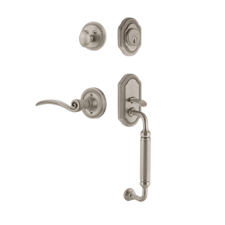 Nostalgic 768380: Entry Lockset w/Rope Rosette, C-Grip Exterior Handle and Swan Interior Lever - Satin Nickel