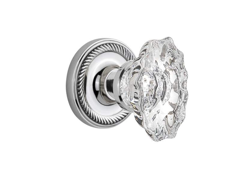 Nostalgic 713946: Rope Rosette w/Chateau Knob Privacy Door Set - Bright Chrome