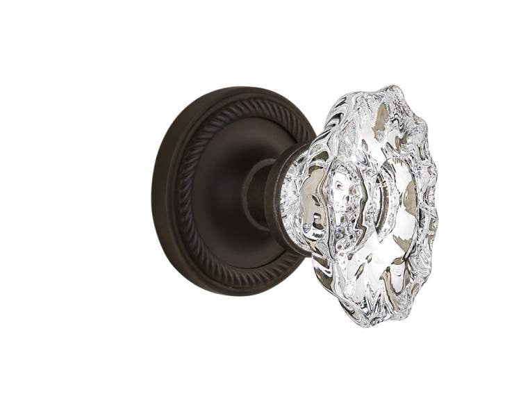 Nostalgic 714047: Complete Mortise Lockset Rope Rosette Chateau Knob - Oil Rubbed Bronze