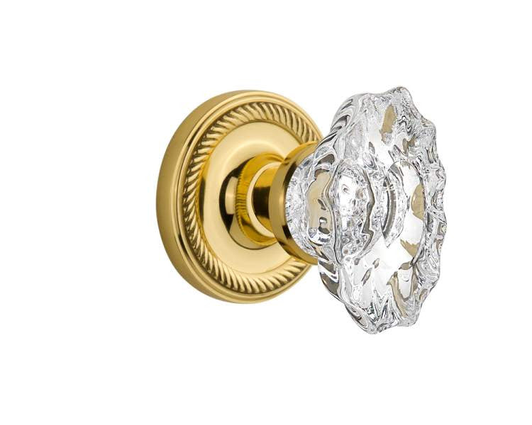 Nostalgic 713750: Rope Rosette w/Chateau Knob Single Dummy Door Set - Polished Brass