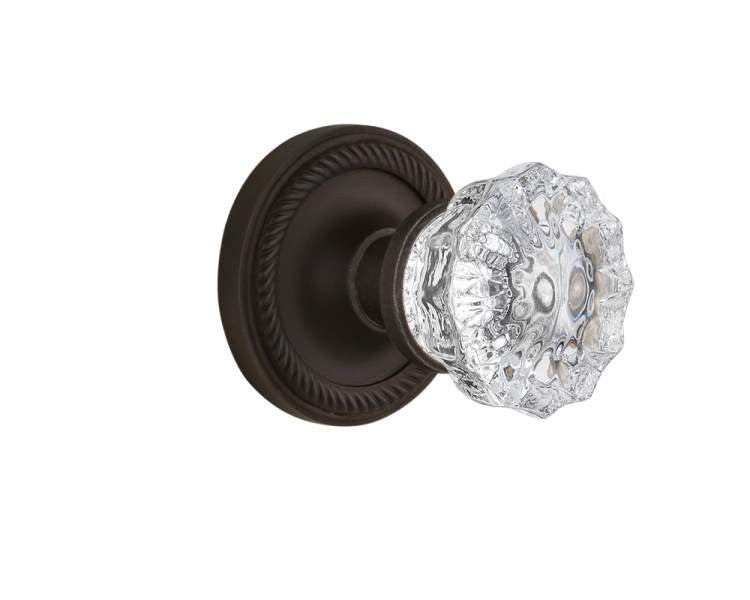 Nostalgic 704654: Rope Rosette w/Clear Crystal Glass Knob Passage Door Set - Oil-Rubbed Bronze